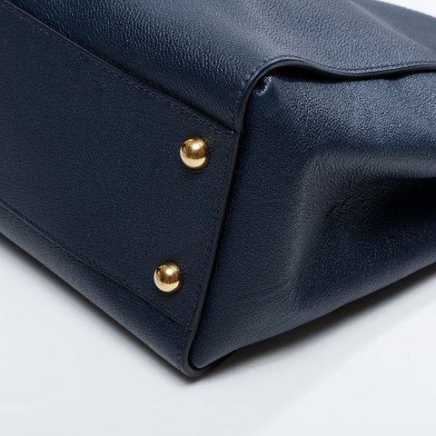 BURBERRY Leather 2way Tote Bag Navy WS20897