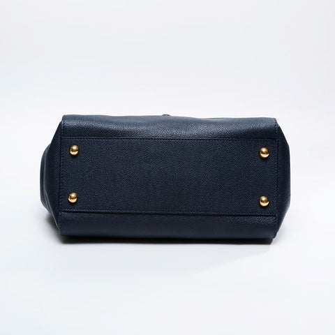 BURBERRY Leather 2way Tote Bag Navy WS20897