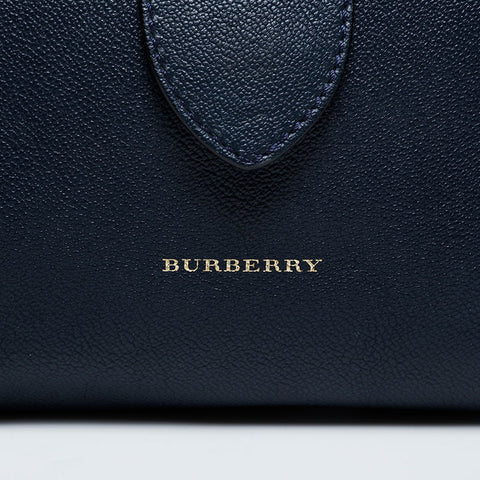 BURBERRY Leather 2way Tote Bag Navy WS20897