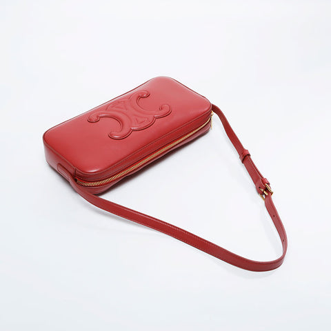 CELINE Leather Cuir Triomphe Shoulder Bag Red WS20902