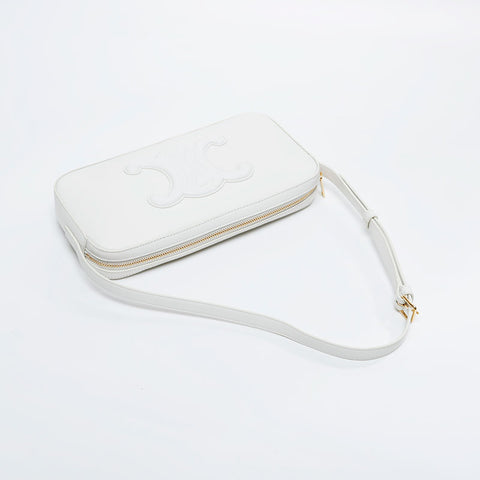 CELINE Leather Cuir Triomphe Shoulder Bag white WS20903