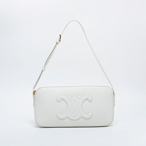 CELINE Leather Cuir Triomphe Shoulder Bag white WS20903