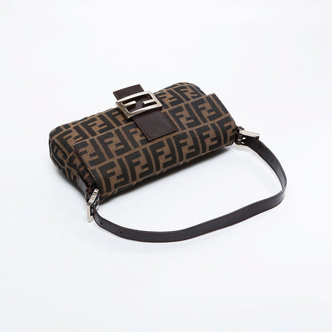 FENDI Zucca Canvas Mamma Bucket Shoulder Bag Brown WS20909