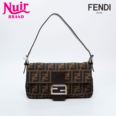 FENDI Zucca Canvas Mamma Bucket Shoulder Bag Brown WS20909