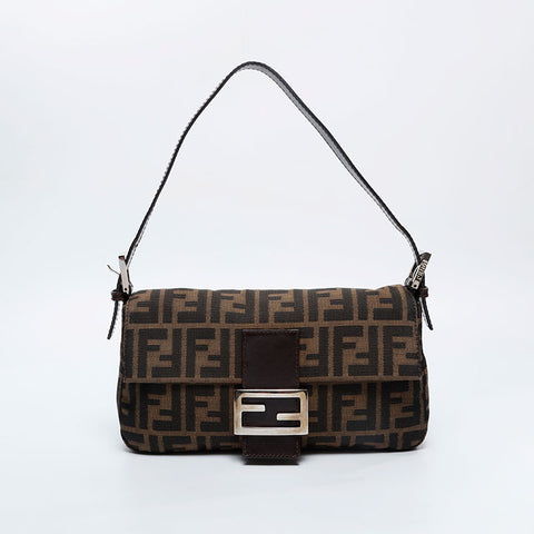 FENDI Zucca Canvas Mamma Bucket Shoulder Bag Brown WS20909