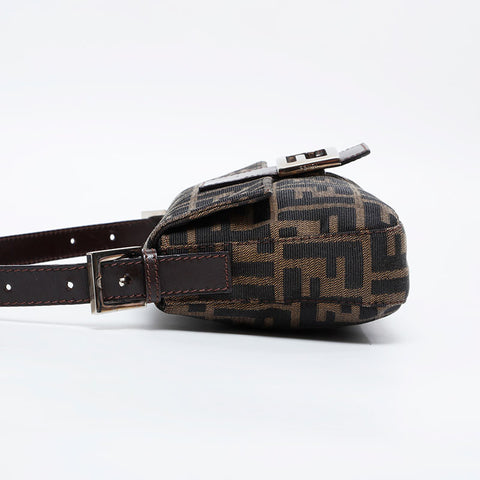 FENDI Zucca Canvas Mamma Bucket Shoulder Bag Brown WS20909