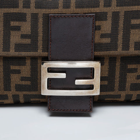 FENDI Zucca Canvas Mamma Bucket Shoulder Bag Brown WS20909