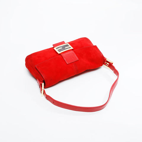 FENDI Suede manma bucket Shoulder Bag Red WS20910