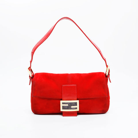 FENDI Suede manma bucket Shoulder Bag Red WS20910