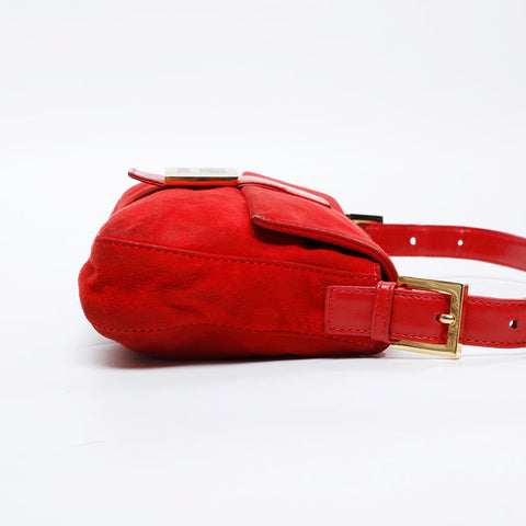 FENDI Suede manma bucket Shoulder Bag Red WS20910