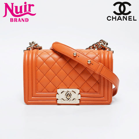 CHANEL Mini Caviar Boy Chanel Shoulder Bag Orange WS20913