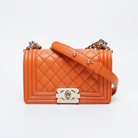 CHANEL Mini Caviar Boy Chanel Shoulder Bag Orange WS20913