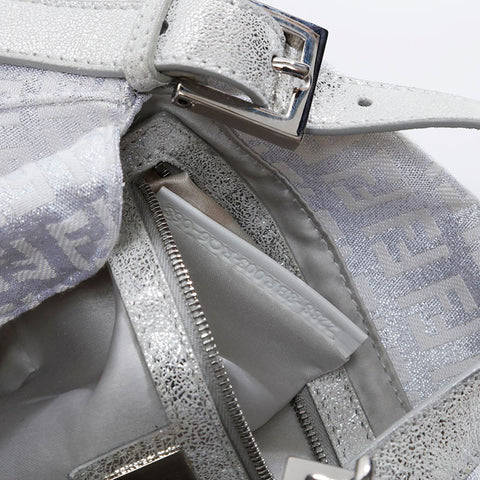 FENDI Zucchino glitter mamma bucket Shoulder Bag white WS20916