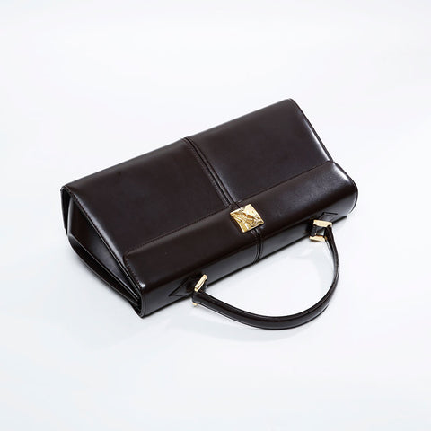 YVES SAINT LAURENT Logo Metal Leather Handbag Brown WS20918