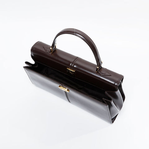 YVES SAINT LAURENT Logo Metal Leather Handbag Brown WS20918