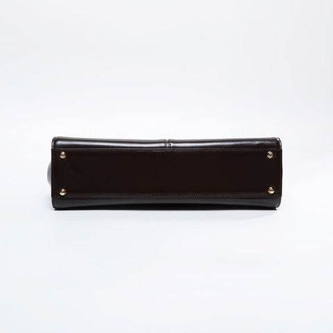 YVES SAINT LAURENT Logo Metal Leather Handbag Brown WS20918