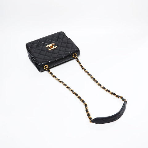 CHANEL No. 3 1994-1999 Caviar Skin Square Matelasse Shoulder Bag black WS20924