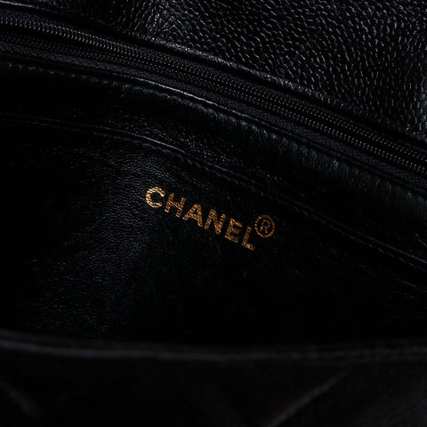 CHANEL No. 3 1994-1999 Caviar Skin Square Matelasse Shoulder Bag black WS20924