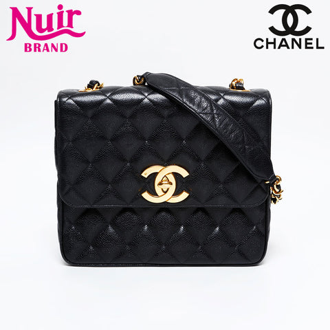CHANEL No. 3 1994-1999 Caviar Skin Square Matelasse Shoulder Bag black WS20924