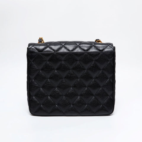 CHANEL No. 3 1994-1999 Caviar Skin Square Matelasse Shoulder Bag black WS20924