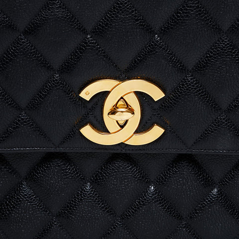 CHANEL No. 3 1994-1999 Caviar Skin Square Matelasse Shoulder Bag black WS20924