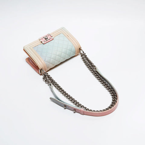 CHANEL 25th series 2017 Caviar Skin Mini Rainbow Boy Chanel SilverMetal Shoulder Bag multicolor WS20925