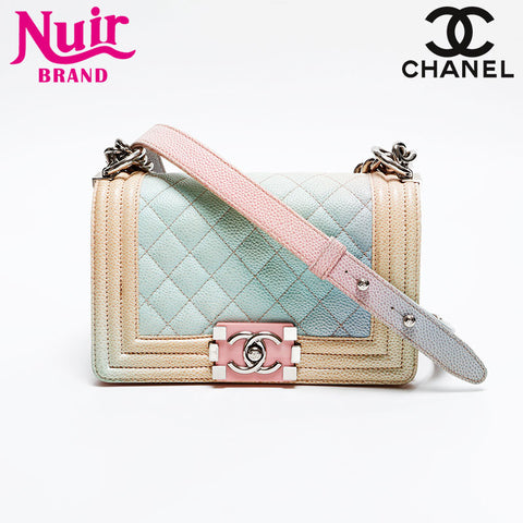 CHANEL 25th series 2017 Caviar Skin Mini Rainbow Boy Chanel SilverMetal Shoulder Bag multicolor WS20925