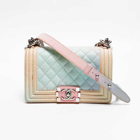 CHANEL 25th series 2017 Caviar Skin Mini Rainbow Boy Chanel SilverMetal Shoulder Bag multicolor WS20925