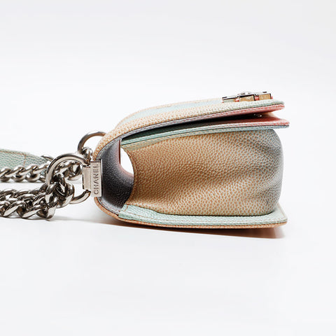 CHANEL 25th series 2017 Caviar Skin Mini Rainbow Boy Chanel SilverMetal Shoulder Bag multicolor WS20925