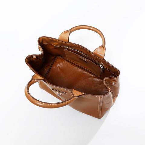 PRADA Leather 2way Handbag beige WS20929