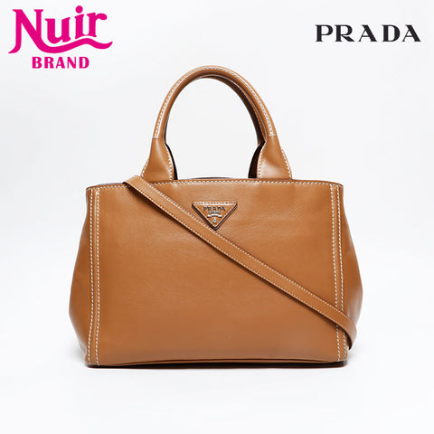 PRADA Leather 2way Handbag beige WS20929