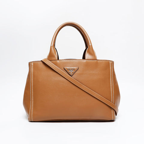 PRADA Leather 2way Handbag beige WS20929