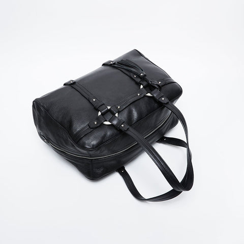 Leather Boston Bag Tote Bag black WS20934