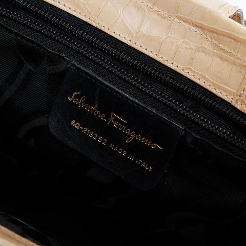 Salvatore Ferragamo Leather Vara Embossed Handbag yellow WS20950