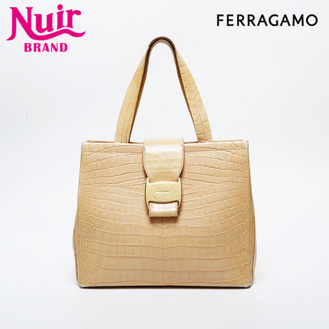 Salvatore Ferragamo Leather Vara Embossed Handbag yellow WS20950