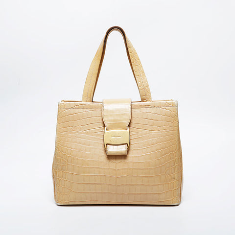 Salvatore Ferragamo Leather Vara Embossed Handbag yellow WS20950