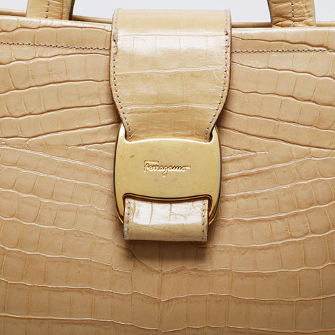 Salvatore Ferragamo Leather Vara Embossed Handbag yellow WS20950