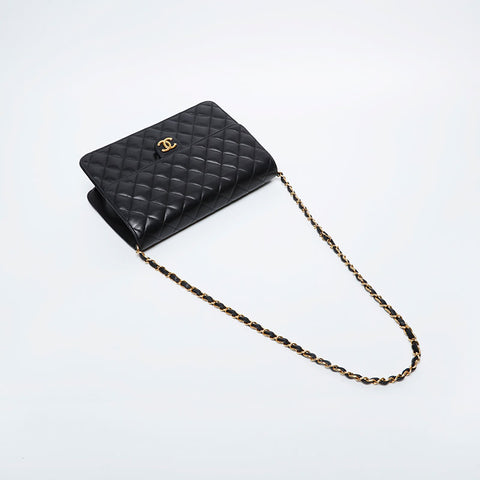 CHANEL No. 6 2000-2002 翻盖马特拉塞推锁手提包黑色 WS20954