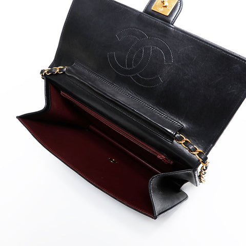 CHANEL No. 6 2000-2002 翻盖马特拉塞推锁手提包黑色 WS20954