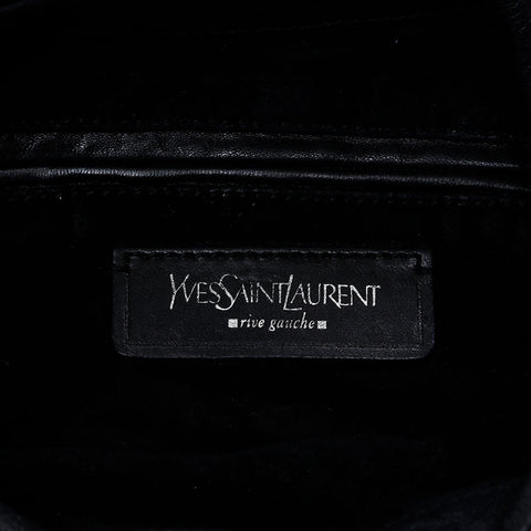 YVES SAINT LAURENT Leather Fringe Pleated Handbag black WS20955