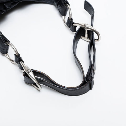 YVES SAINT LAURENT Leather Fringe Pleated Handbag black WS20955