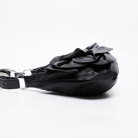 YVES SAINT LAURENT Leather Fringe Pleated Handbag black WS20955