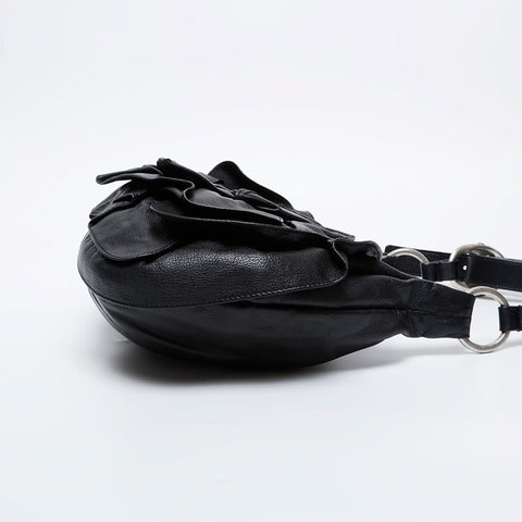 YVES SAINT LAURENT Leather Fringe Pleated Handbag black WS20955