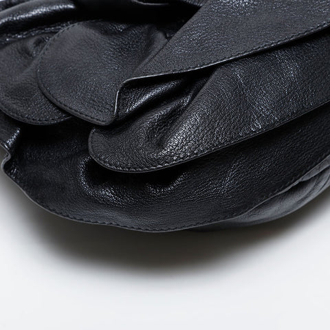 YVES SAINT LAURENT Leather Fringe Pleated Handbag black WS20955