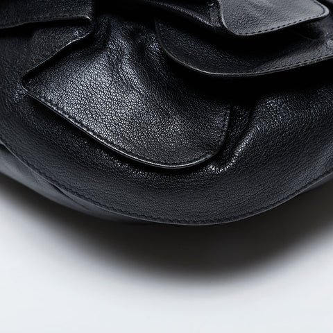 YVES SAINT LAURENT Leather Fringe Pleated Handbag black WS20955