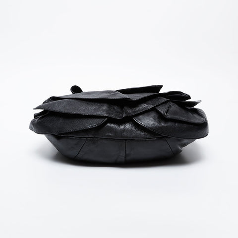 YVES SAINT LAURENT Leather Fringe Pleated Handbag black WS20955