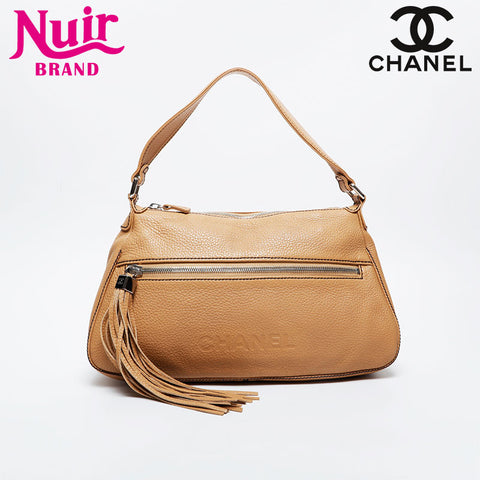 CHANEL No. 8 2003-2004 Fringe Leather Shoulder Bag beige WS20963