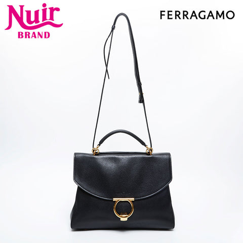 Salvatore Ferragamo Leather Gancini Shoulder Bag black WS20968