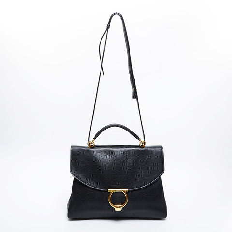 Salvatore Ferragamo Leather Gancini Shoulder Bag black WS20968