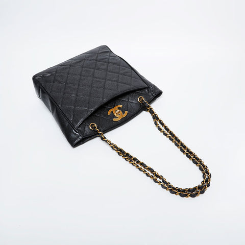 CHANEL Caviar Chain Tote Shoulder Bag black WS20977